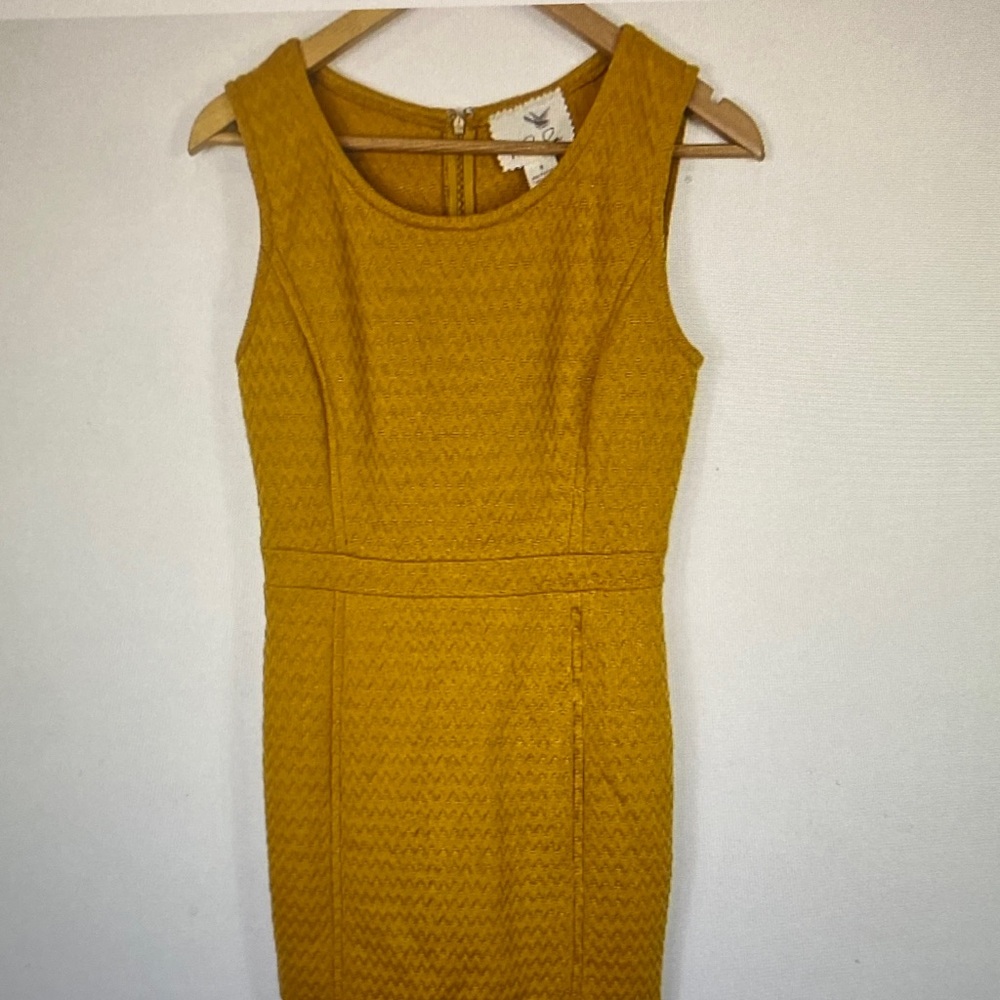Anthropologie Mustard Textured Sleeveless Sheath Dress